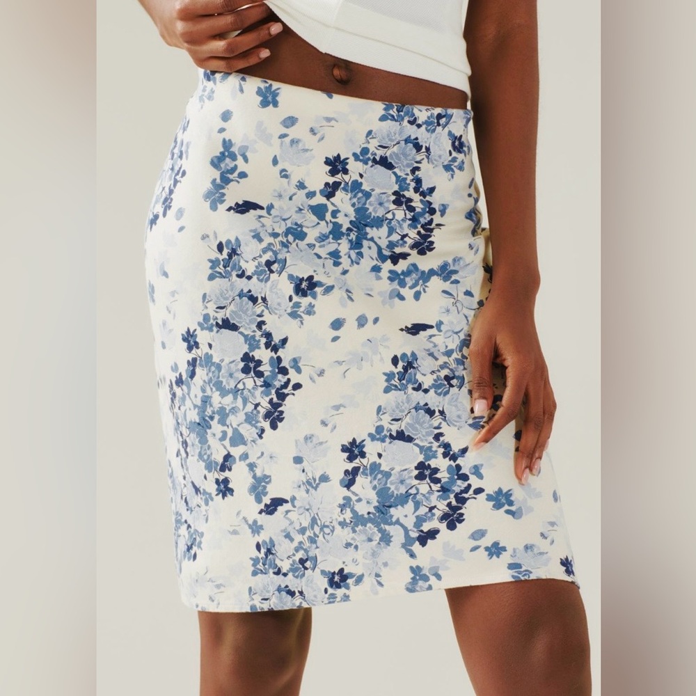 Anthropologie The Tilda Knee-Length Slip Skirt: Blue Linen Edition XL
